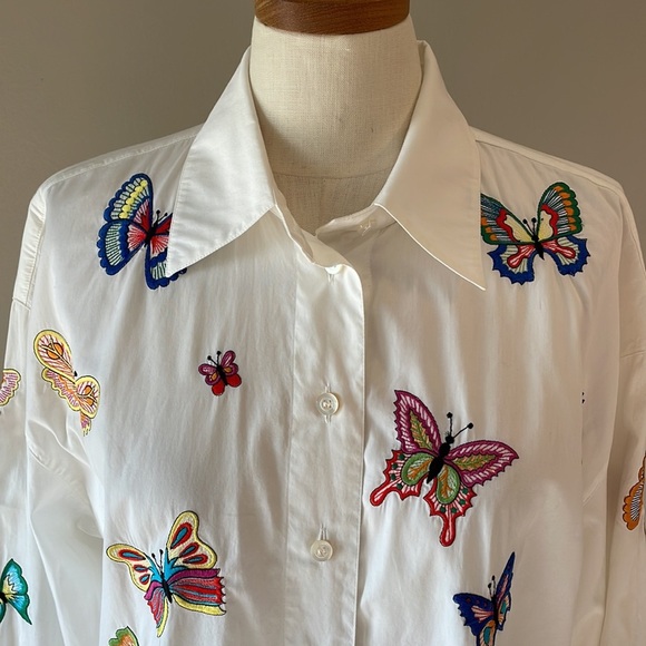 ESCADA by Margaretha Ley cotton white button up shirt embroidered butterflies M - Picture 3 of 16